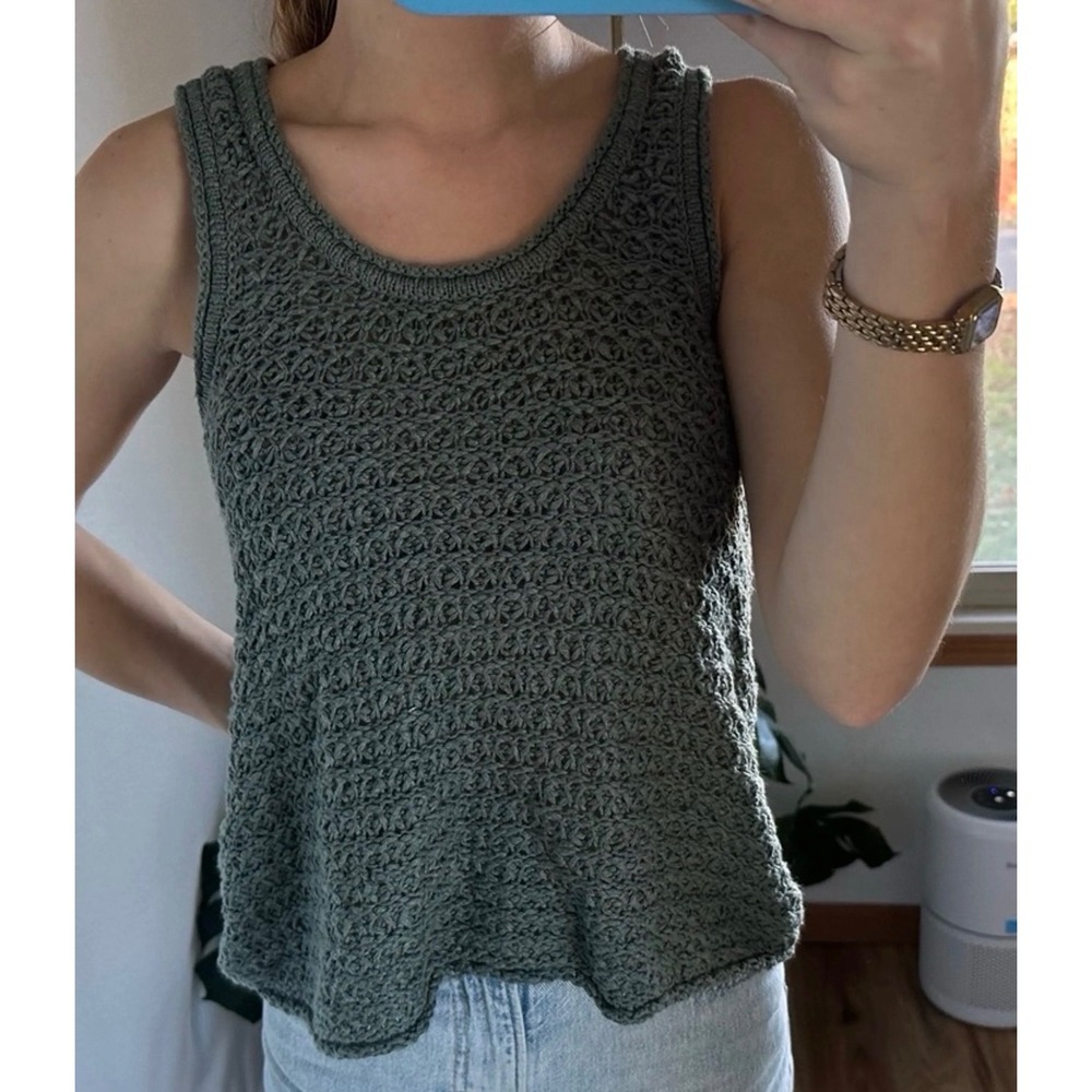 Aerie Chunky Open Knit Crochet Tank Top‎ Green Scoop Neck Small Folklore Indie